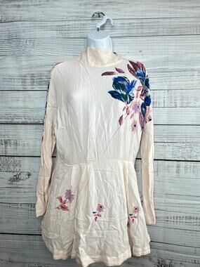 Free People Gemma Tunic Womens Sz S Dress Ivory Watercolor Floral